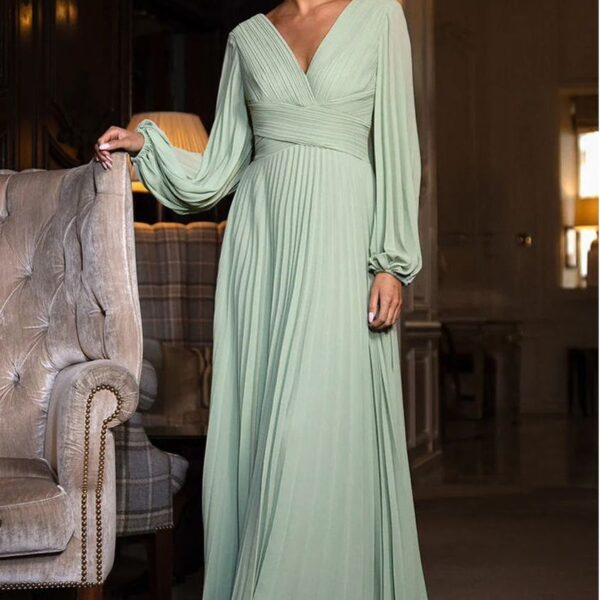 Balloon Sleeve Chiffon Maxi Dress  - Sage Green by Goddiva