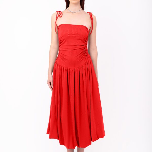 Alexa Cherry Red Rhinestone Embellished Puffball Dress