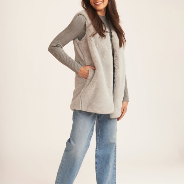 Silver No Cut Faux Gilet Fur Sleeveless Jacket