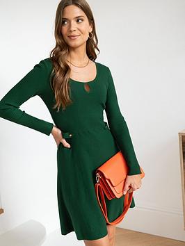 Pour Moi Helen Knit Skater Skirt Dress With Lenzing&Trade; Ecovero&Trade; Viscose Fibres - Green