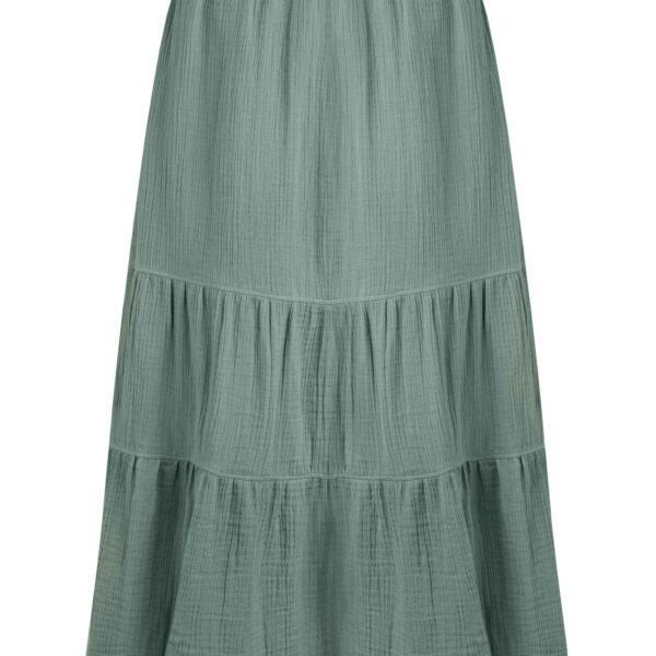 Weird Fish Lathika Organic Cotton Tiered Midi Skirt Army Green Size 16