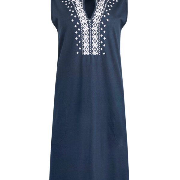 Weird Fish Anaya Organic Cotton Embroidered Jersey Shift Dress Navy Size 8