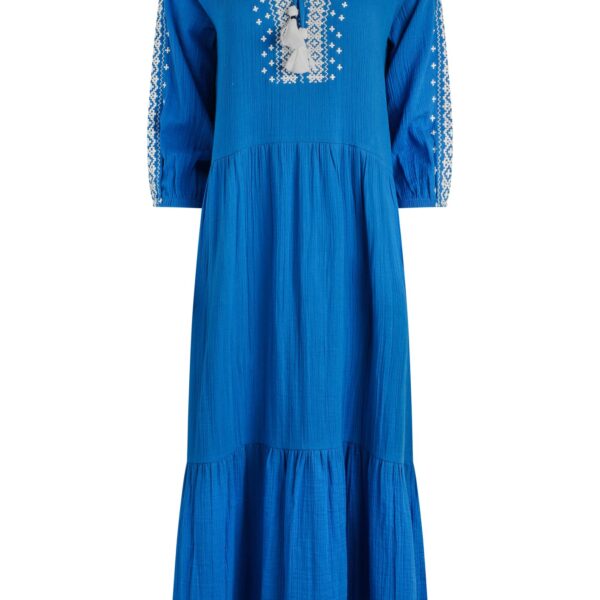 Weird Fish Arles Organic Cotton Embroidered Double Cloth Dress Adriatic Blue Size 20