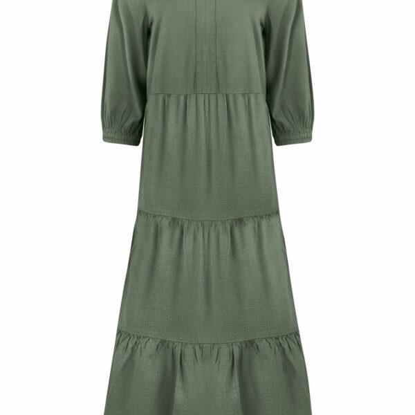 Weird Fish Margo Seersucker Tiered Midi Dress Army Green Size 20