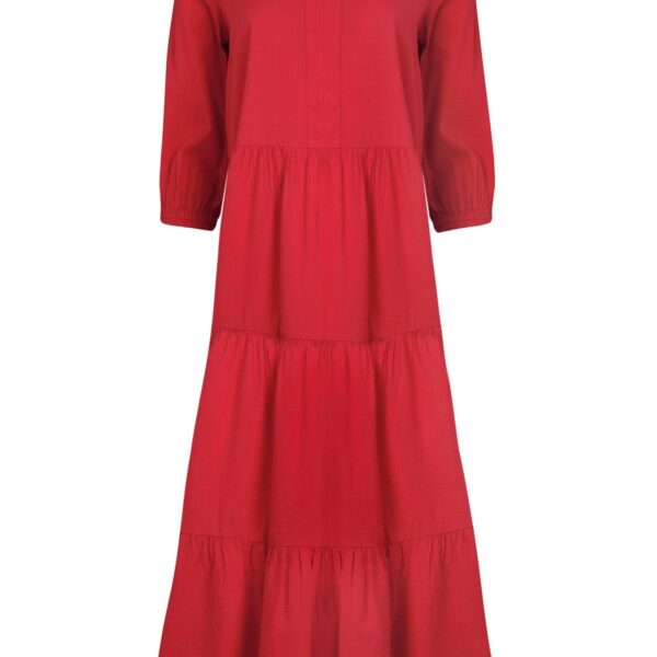 Weird Fish Margo Seersucker Tiered Midi Dress Crimson Size 10