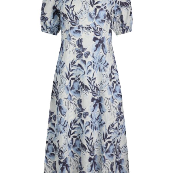 Weird Fish Delanie Linen Rich Printed Tea Dress Estate blue Size 8