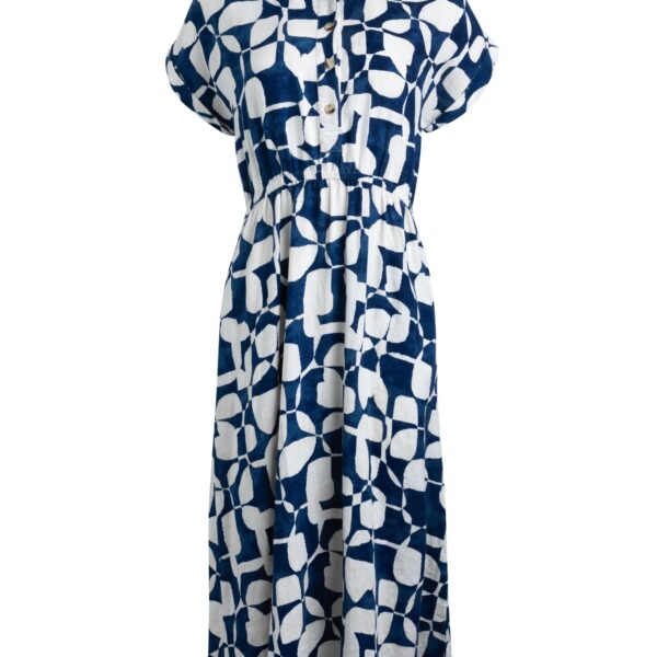 Weird Fish Jaye Linen Rich Printed Shirt Dress Oceano Size 22