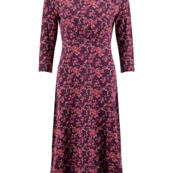 Weird Fish Felicity Printed Jersey Midi Dress Purple Wine Size 14