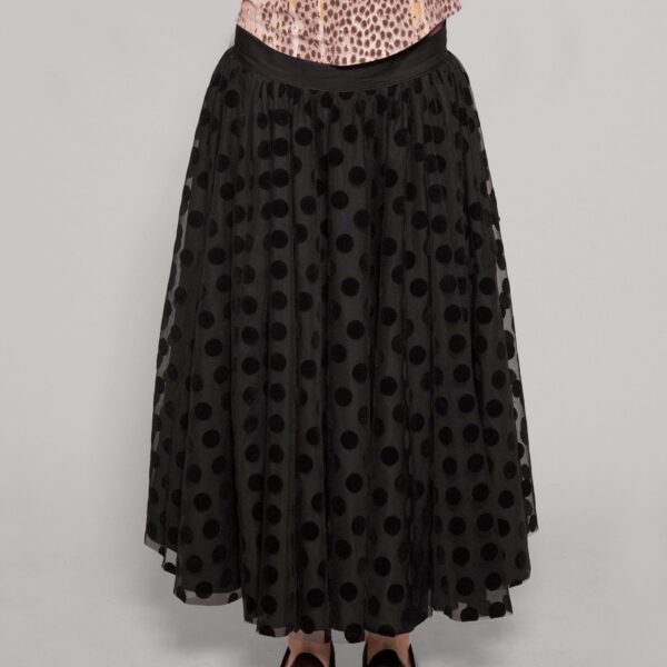 Mesh Maxi Skirt - Black Polka Dot