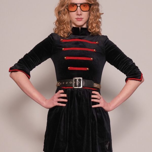 Vintage Military-Style Velvet Dress