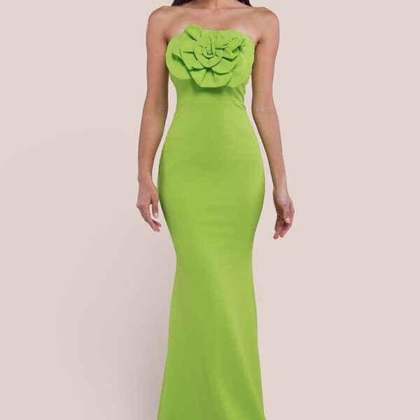 Scuba Crepe Bandeau Rose Maxi Dress - Lime Green by Goddiva