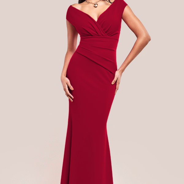 Bardot Pleated Maxi Dress - Wine by Goddiva
