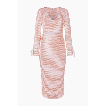 Enorsia  Textured Stretch Jersey Long Sleeve Midi Dress  women's Long Dress in Pink