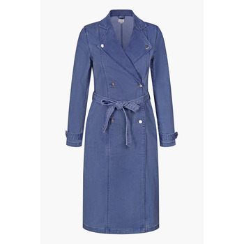 Enorsia  Denim Belted Trench Coat  women's Long Dress in Blue