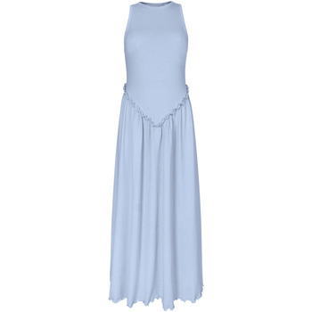 Enorsia  Frills Details-Rounded Neck Sleeveless Jersey Midi Dress  women's Long Dress in Blue