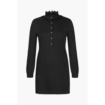 Enorsia  High Neck Lace Trim Mini Dress  women's Long Dress in Black