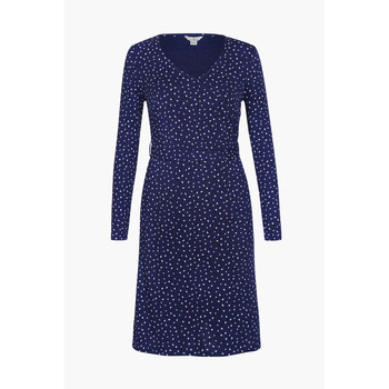 Enorsia  Slim Fit V-Neck Dot Printed Dress  women's Long Dress in Blue
