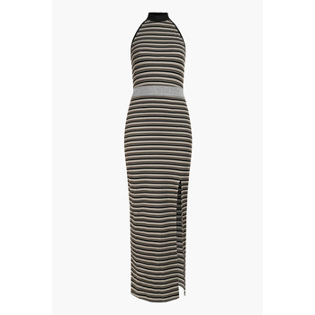 Enorsia  Halter Neck Open Back Rib Long Dress  women's Long Dress in Brown