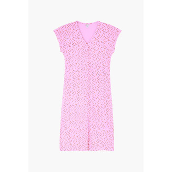 Enorsia  Button Front Printed Ribbed Midi dress  women's Long Dress in Pink
