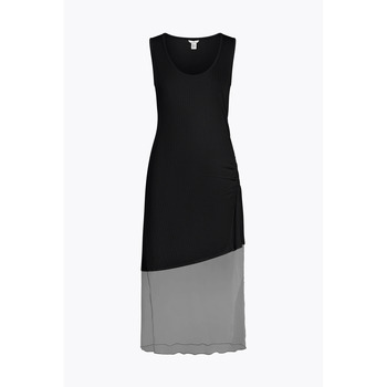 Enorsia  Chic Slim-Fit Dress with Mesh Detail  women's Long Dress in Black