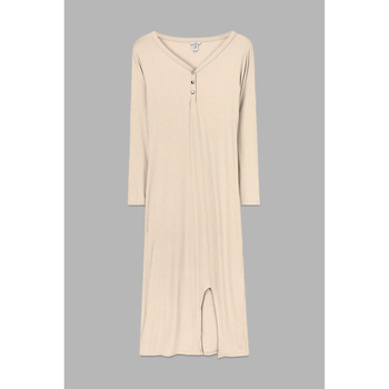 Enorsia  Front Slit Ribbed Midi Dress  women's Long Dress in Beige