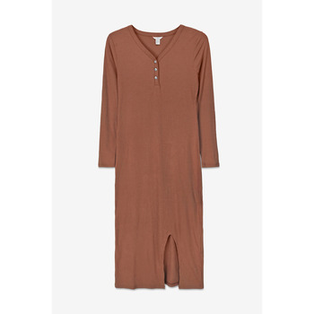 Enorsia  Front Slit Ribbed Midi Dress  women's Long Dress in Brown