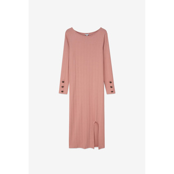 Enorsia  Ruched Button Decor Long Sleeve Tunic Dress  women's Long Dress in Pink