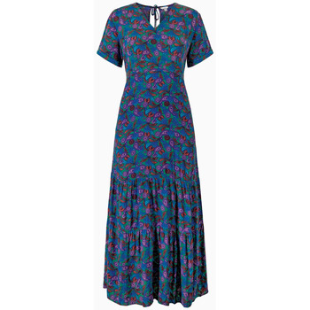 Enorsia  Crepe Viscose Paisley Printed Maxi Dress  women's Long Dress in Blue