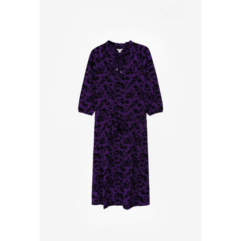 Enorsia  Tie Frill Neck Printed Midi Dress  women's Long Dress in Purple