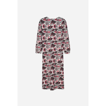 Enorsia  Abstract Print Wide Neck Midi Dress  women's Long Dress in Black