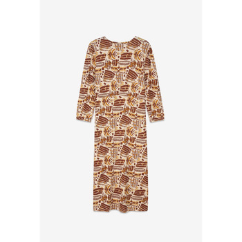 Enorsia  Abstract Print Wide Neck Midi Dress  women's Long Dress in Beige
