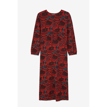 Enorsia  Abstract Print Wide Neck Midi Dress  women's Long Dress in Red