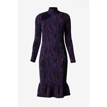 Enorsia  Cut Out Printed Midi Flare Dress  women's Long Dress in Black