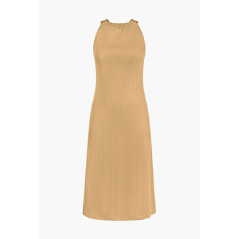 Enorsia  Halter Neck Dress with Criss-Cross Back  women's Long Dress in Brown