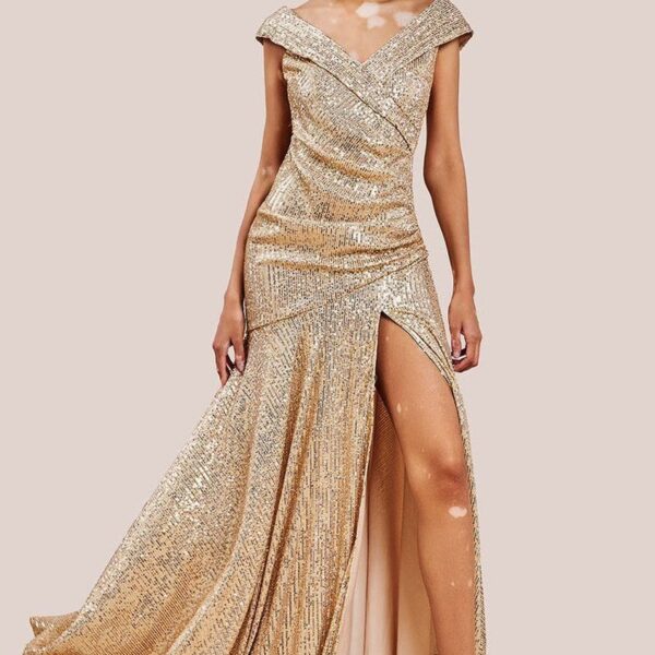 Bardot Sequin Pleated Maxi Dress - Gold by Goddiva