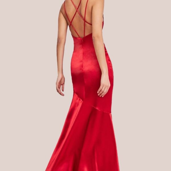 Cowl Neck With Strappy Back Satin Maxi - Red by Goddiva