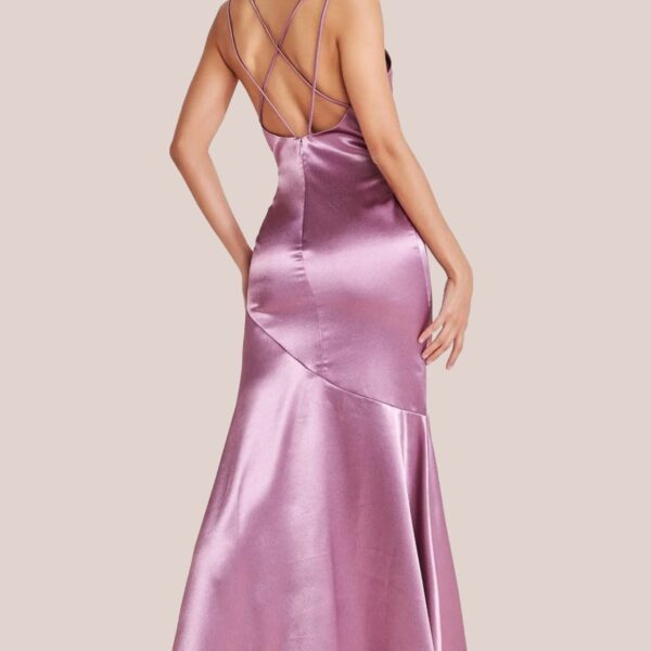 Satin Cowl Neck With Strappy Back Maxi - Pink by Goddiva