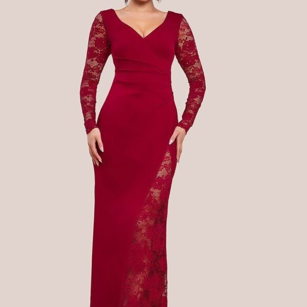 Scuba & Lace Wrap Maxi Dress - Wine by Goddiva