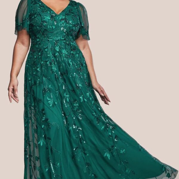 Flared Sleeve Embroidered Maxi Dress - Emerald by Goddiva Plus