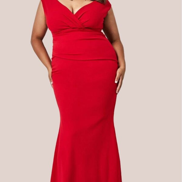 Bardot Pleated Maxi Dress - Red by Goddiva Plus
