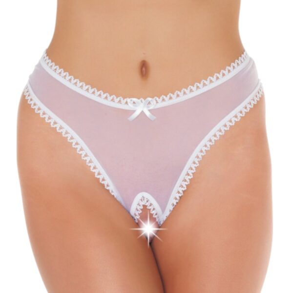 Rimba White Crotchless G-String with Lace Trim