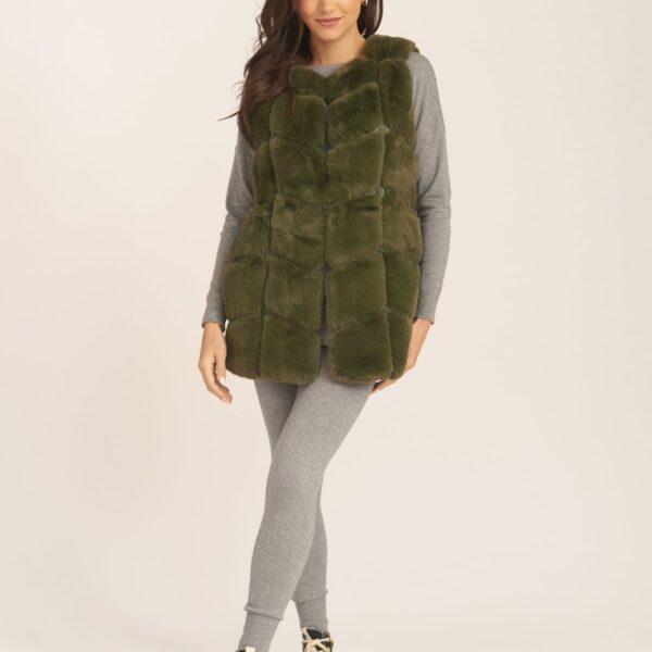 Khaki Box Cut Faux Fur Gilet Jacket