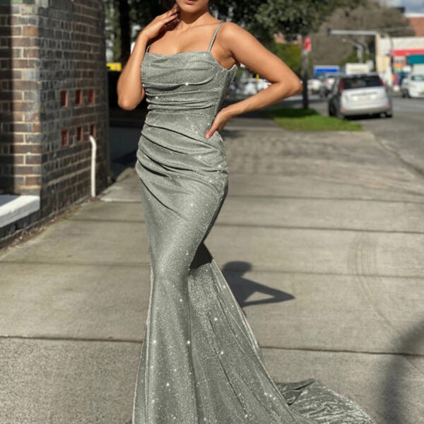 Birthday Party Dresses Blue Straps Neck Sleeveless Backless Prom Long Aquatic Dress