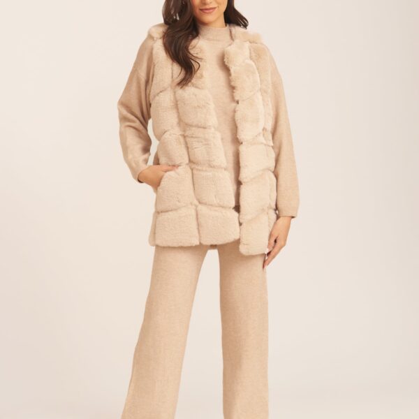 Stone Box Cut Faux Fur Gilet Jacket