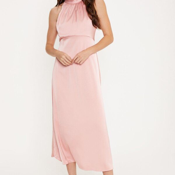 Oasis Womens Satin Halter Neck Midi Bridesmaids Dress - Blush material_polyester - Size 10 UK