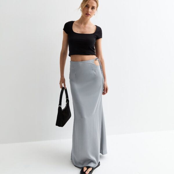 Silver Satin Maxi Skirt