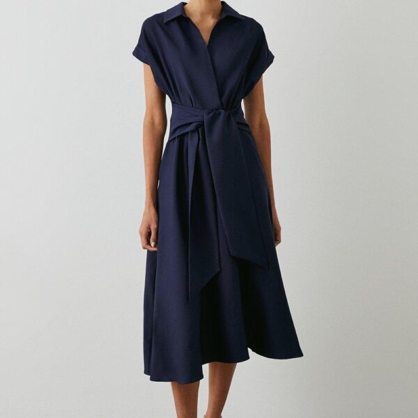 Principles Womens Front Tie Shirt Midi Dress - Navy - Size 16 UK