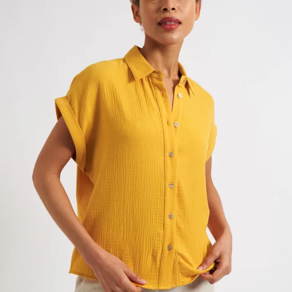 Abinaya Double Gauze Short Sleeved Shirt - Mustard