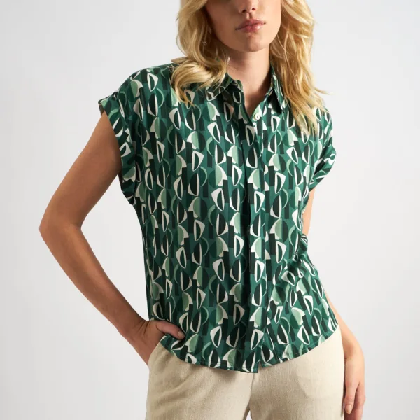 Abinaya Mid Century Retro Print Shirt - Green