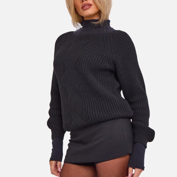 Black Crew Neck Rib Knit Oversized Jumper